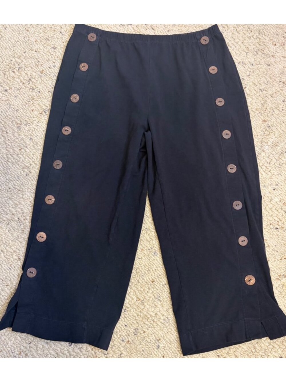 Soft Surroundings Pants Womens  Black Side Button Wide Leg Crop Pull On Plus 1X